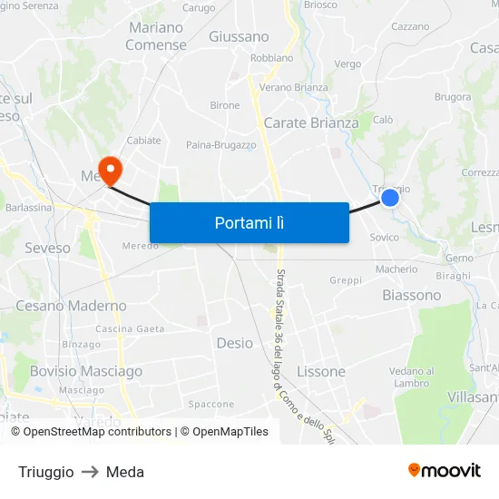 Triuggio to Meda map