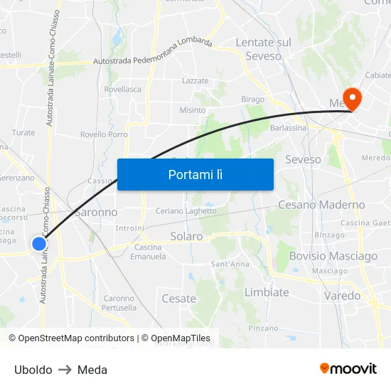 Uboldo to Meda map
