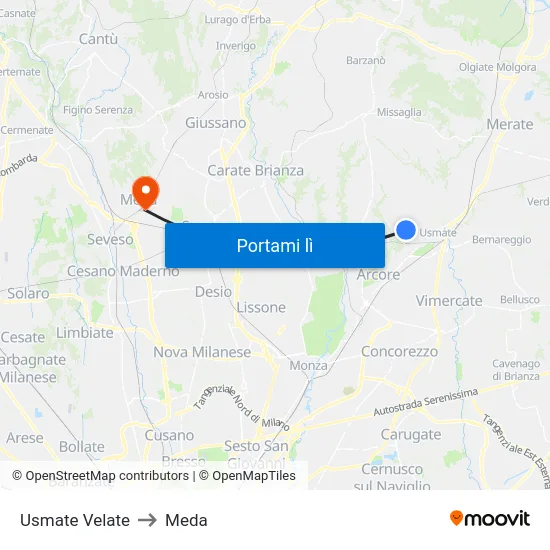 Usmate Velate to Meda map