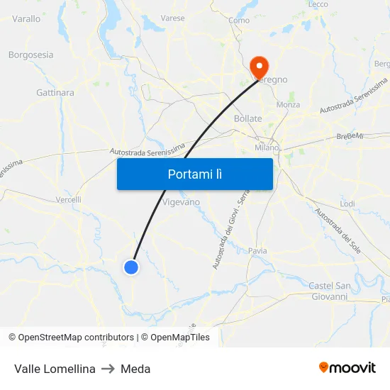 Valle Lomellina to Meda map