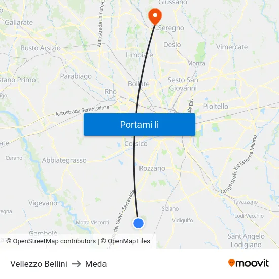Vellezzo Bellini to Meda map