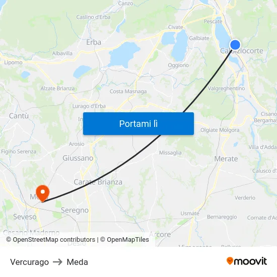 Vercurago to Meda map