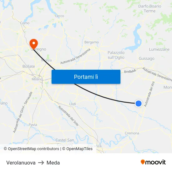 Verolanuova to Meda map