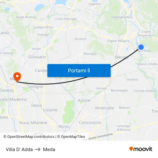 Villa D' Adda to Meda map