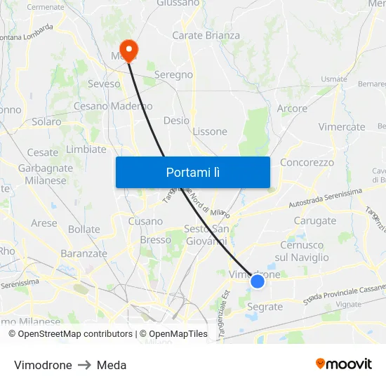 Vimodrone to Meda map