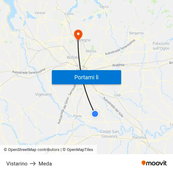 Vistarino to Meda map