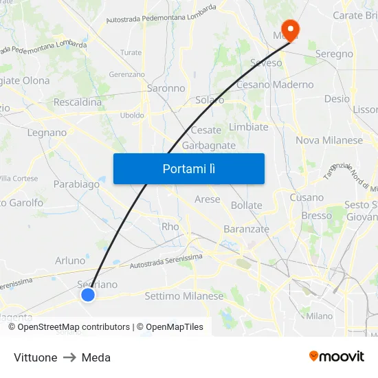 Vittuone to Meda map