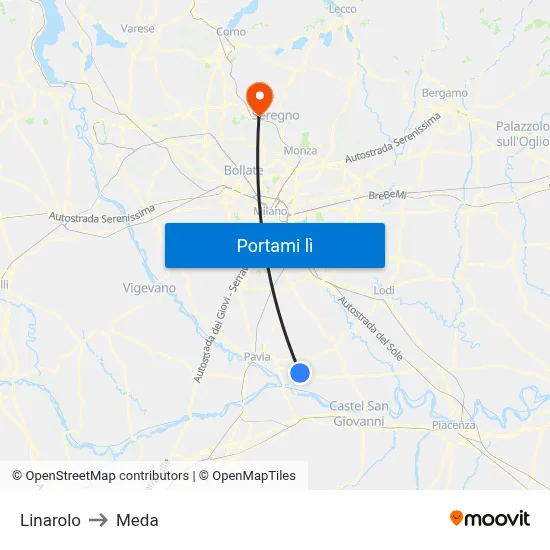 Linarolo to Meda map