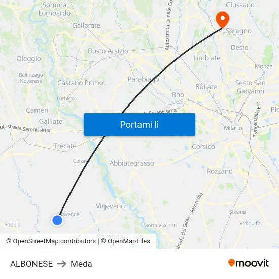 ALBONESE to Meda map