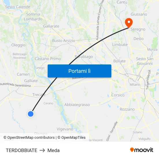 TERDOBBIATE to Meda map
