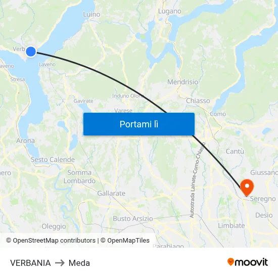 VERBANIA to Meda map