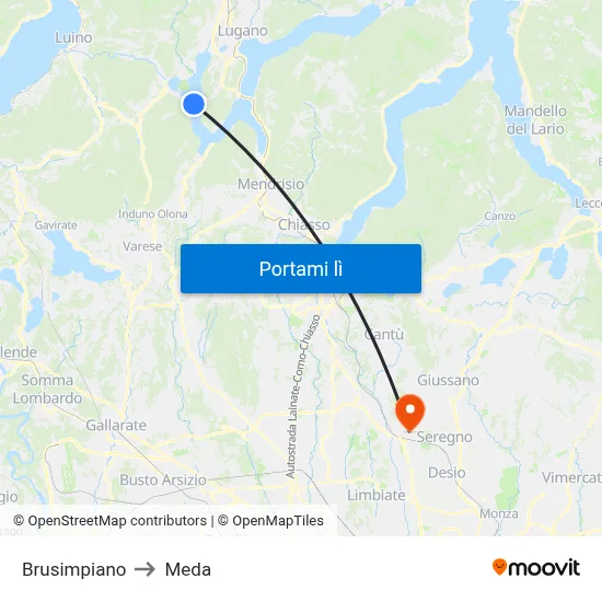 Brusimpiano to Meda map