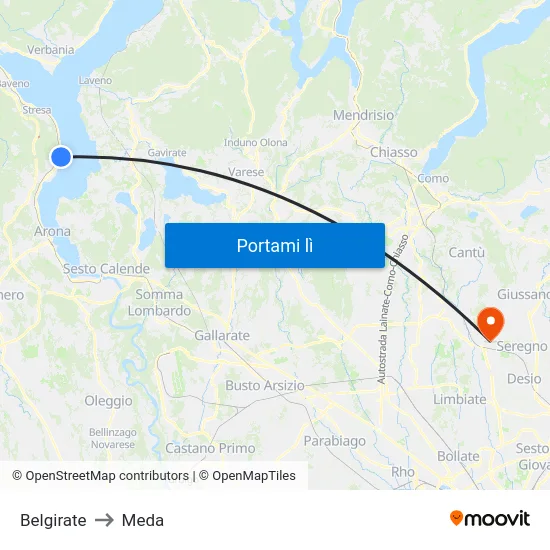 Belgirate to Meda map