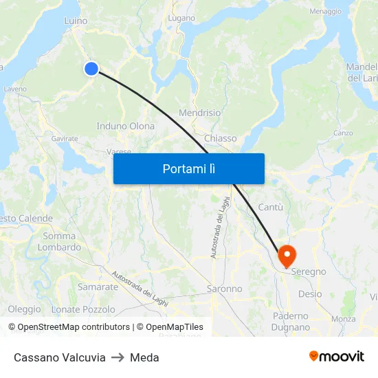 Cassano Valcuvia to Meda map