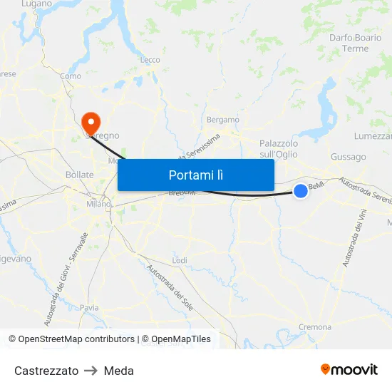 Castrezzato to Meda map