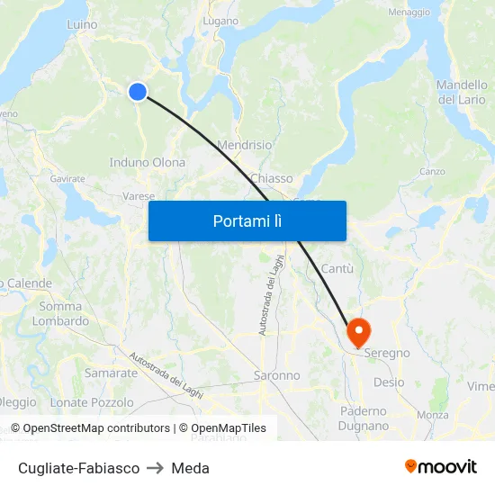 Cugliate-Fabiasco to Meda map