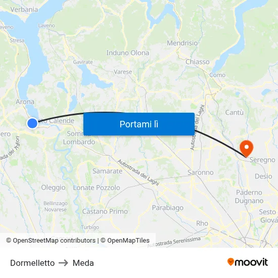 Dormelletto to Meda map