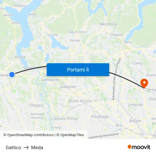 Gattico to Meda map