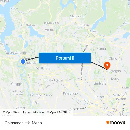 Golasecca to Meda map