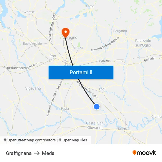 Graffignana to Meda map