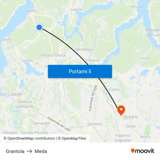 Grantola to Meda map