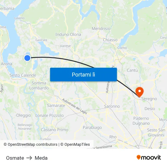 Osmate to Meda map