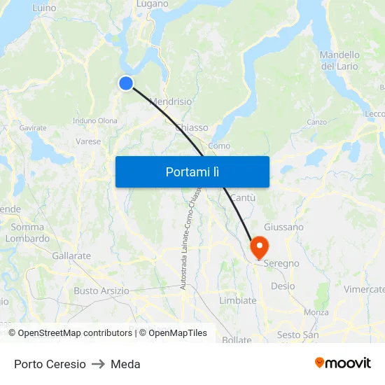 Porto Ceresio to Meda map