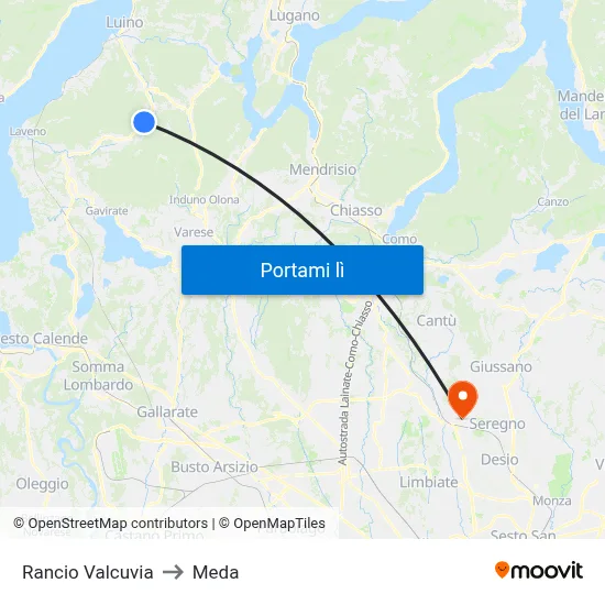Rancio Valcuvia to Meda map
