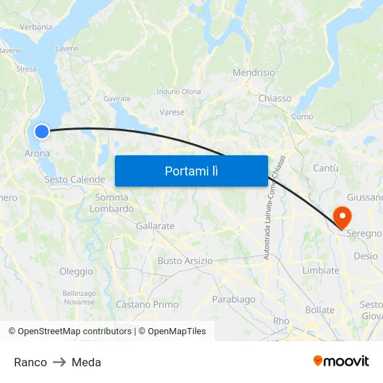 Ranco to Meda map
