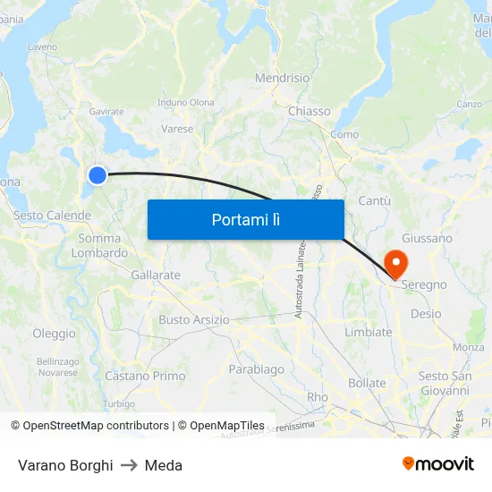 Varano Borghi to Meda map