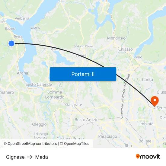 Gignese to Meda map