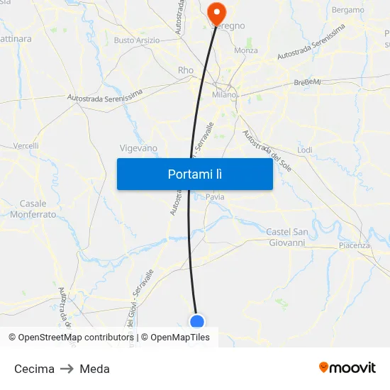 Cecima to Meda map