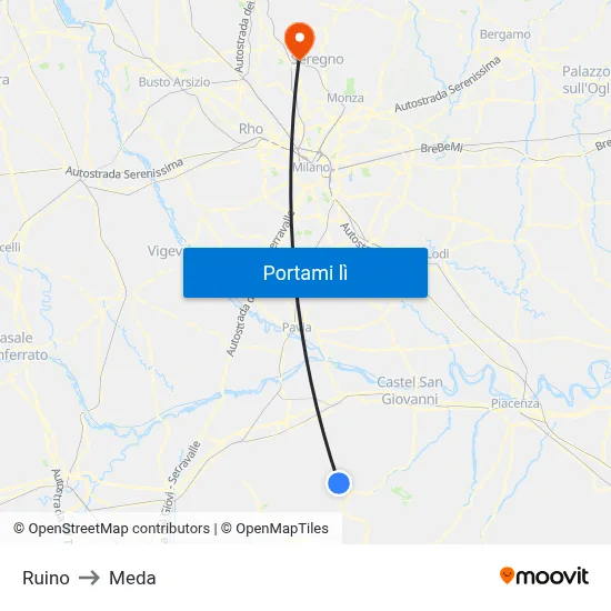 Ruino to Meda map