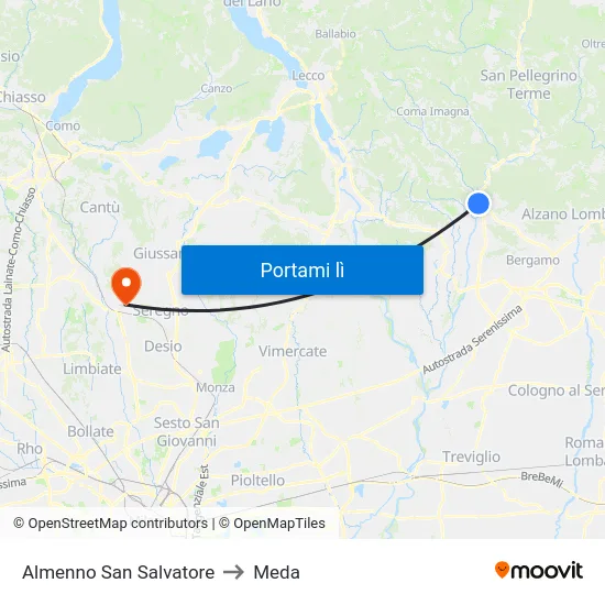 Almenno San Salvatore to Meda map