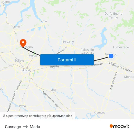 Gussago to Meda map