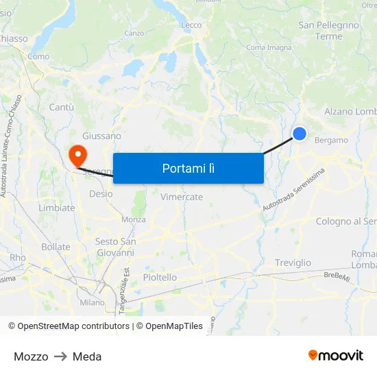 Mozzo to Meda map