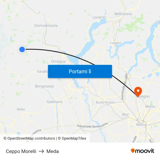Ceppo Morelli to Meda map