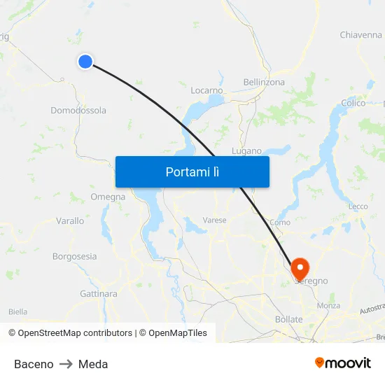 Baceno to Meda map