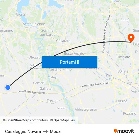 Casaleggio Novara to Meda map