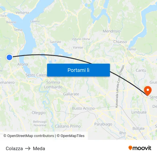 Colazza to Meda map