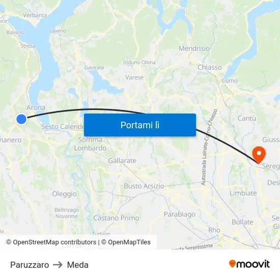 Paruzzaro to Meda map