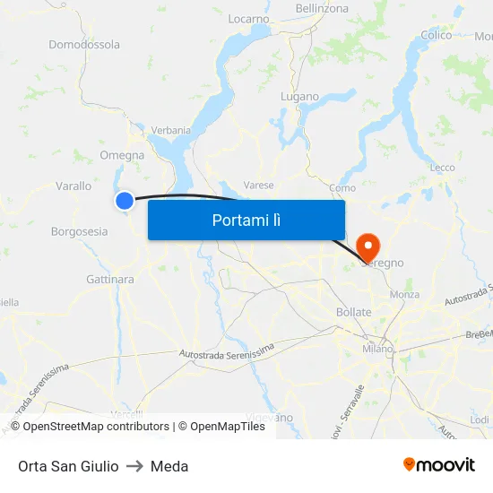 Orta San Giulio to Meda map