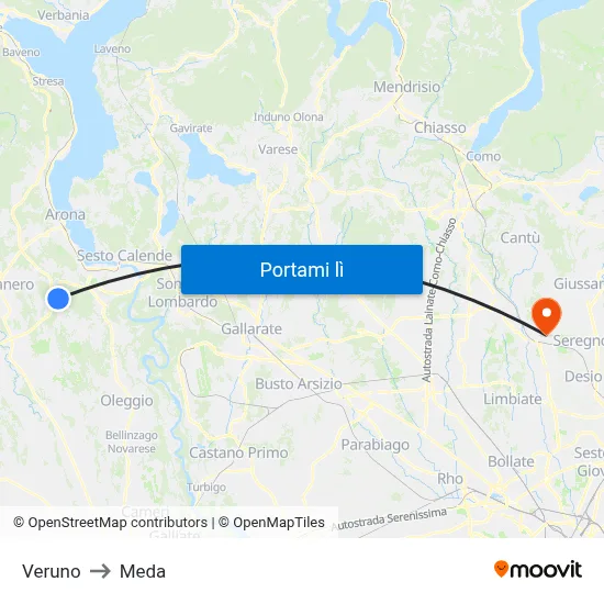 Veruno to Meda map