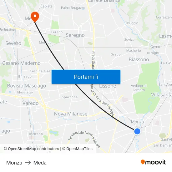 Monza to Meda map