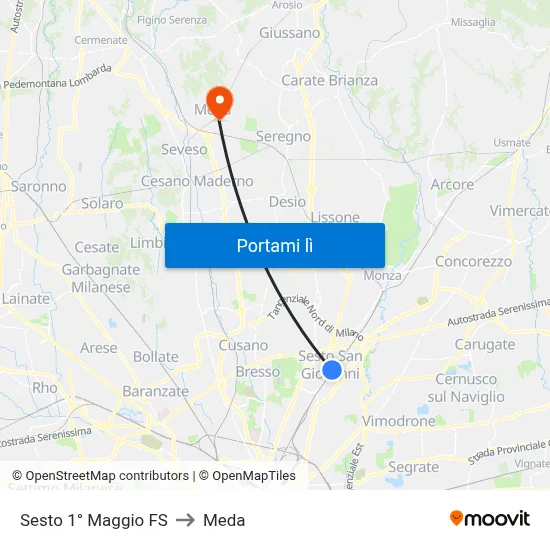 Sesto 1° Maggio FS to Meda map
