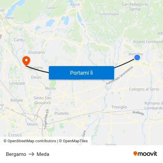 Bergamo to Meda map