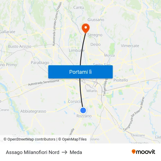 Assago Milanofiori Nord to Meda map