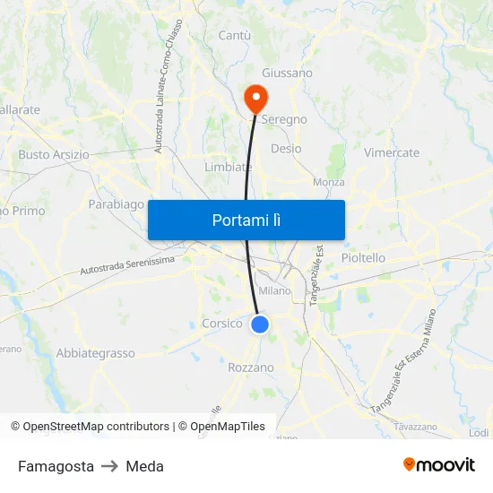 Famagosta to Meda map