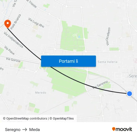 Seregno to Meda map