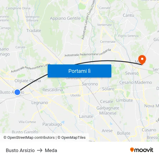 Busto Arsizio to Meda map